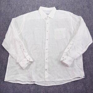 Peter Millar Shirt Mens XXL 2XL White 100% Linen Button Up Long Sleeve Beach